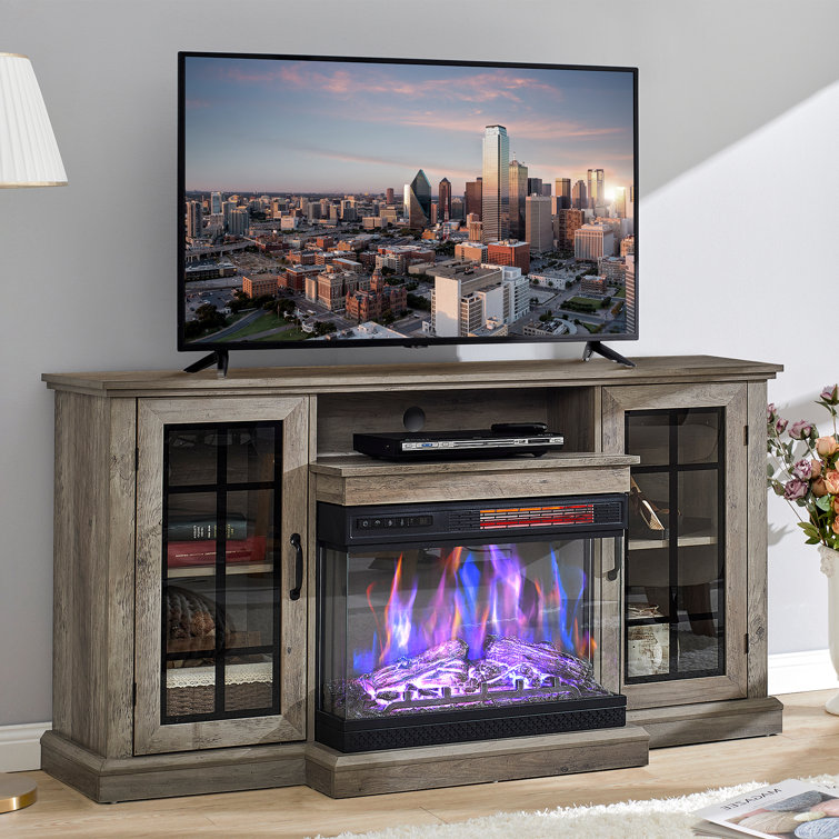 Red Barrel Studio® Megill 3Sided Glass Fireplace TV Stand For TVs Up